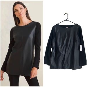 NWT Chicos Black Faux Leather Front Pointe Tunic Minimalist Chic - Sz 2 (Large)